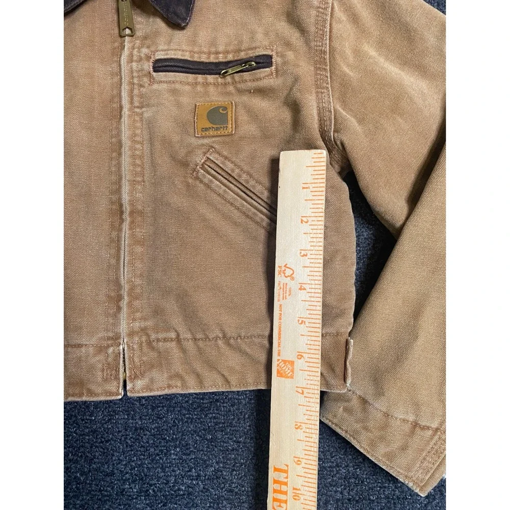 VTG Carhartt‎ Detroit Jacket Tan YYJ97 BRN Boys Small Canvas Blanket Lined USA